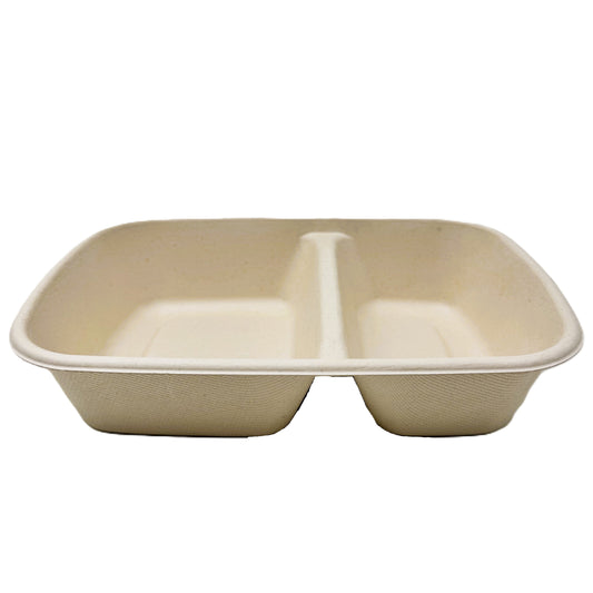 2-Compartment Bagasse Tray Natural, 300/CS