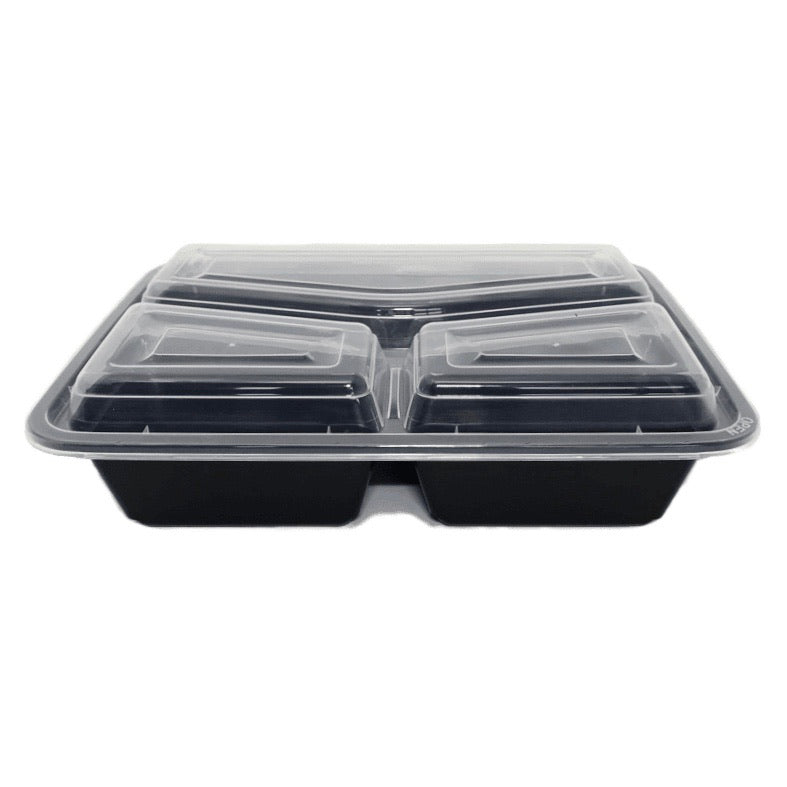 HD RE-342B 42OZ Rect 3-Comp Plastic Container and Lid