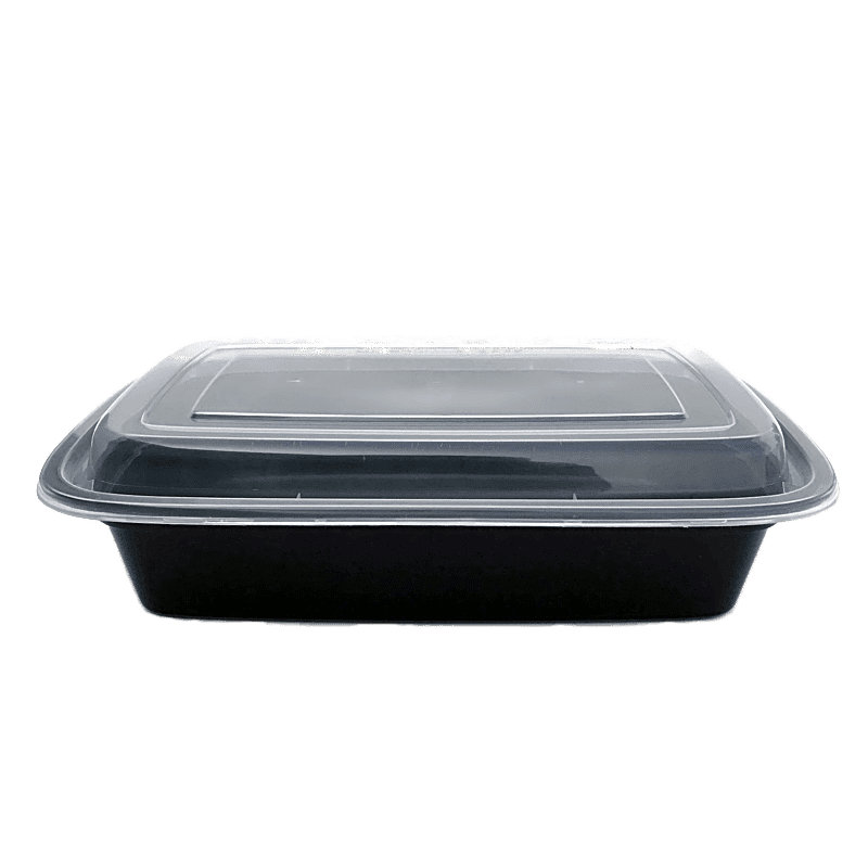 32OZ Black Rect Plastic Container and Lid F-9632