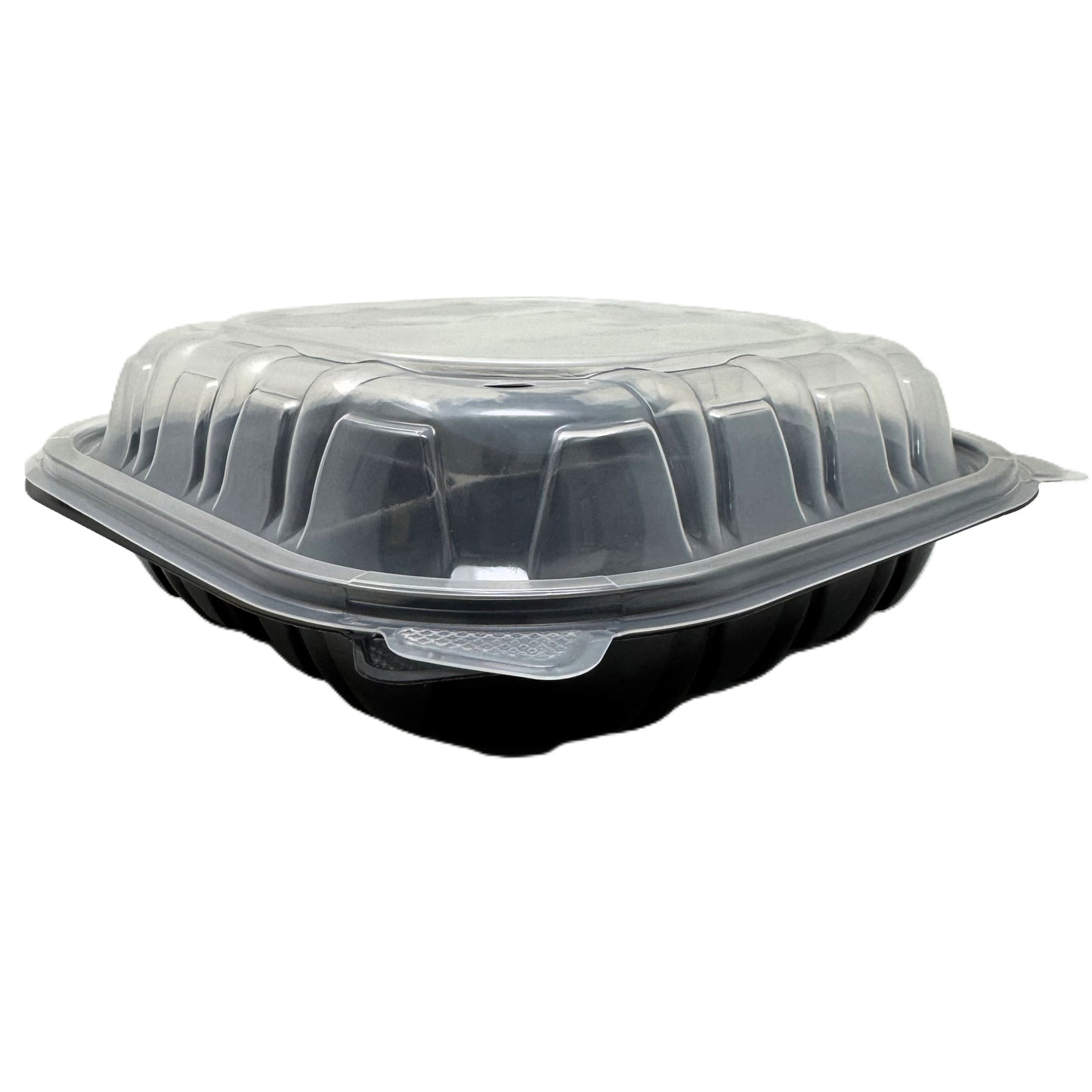 9X9X3 Hinged Container 3-Comp Black Bottom w/ Clear Lid