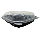 9X9X3 Hinged Container 3-Comp Black Bottom w/ Clear Lid