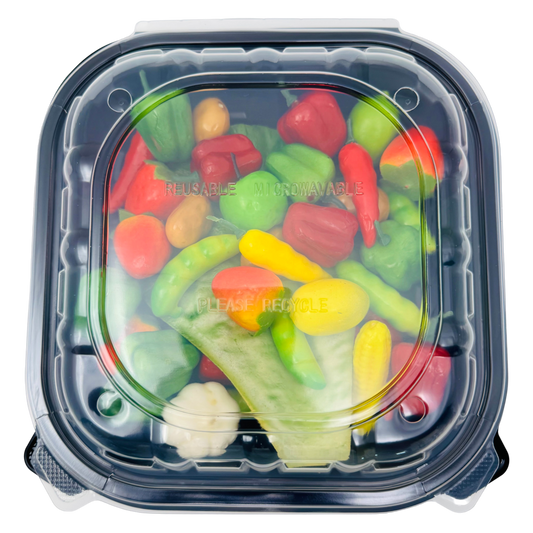 9X9X3 Hinged Container 1-Comp Black Bottom w/ Clear Lid
