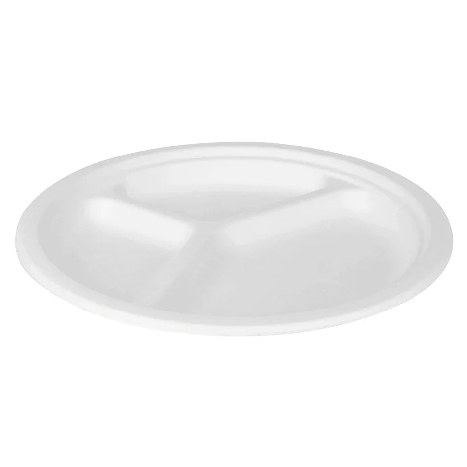 10" Bagasse Plate Round 3-Comp, 500/CS