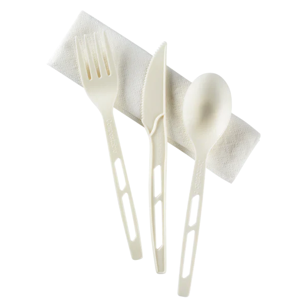 CPLA Compostable Cutlery Kit Wrapped (Knife/Fork/Spoon/Napkin), 250/CS