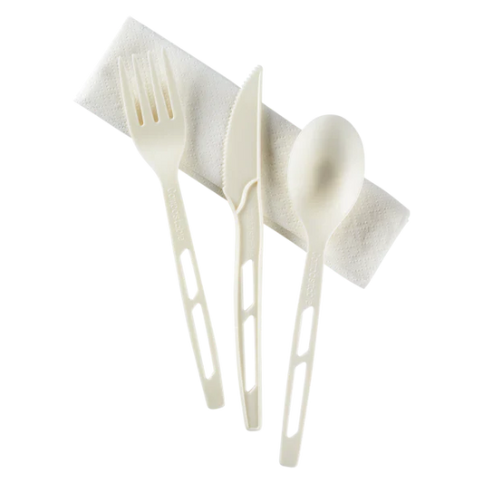 CPLA Compostable Cutlery Kit Wrapped (Knife/Fork/Spoon/Napkin), 250/CS