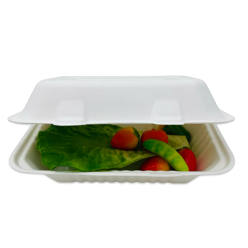 Bagasse Hinged Container 9X6 1 Comp