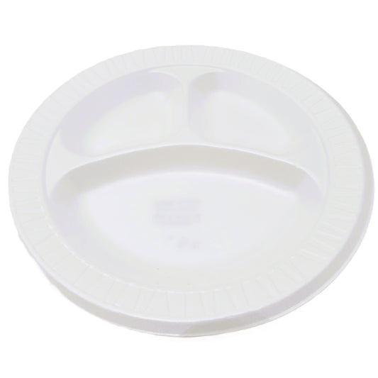 Foam Plate 10 1/4" 3-Comp White, 500/CS