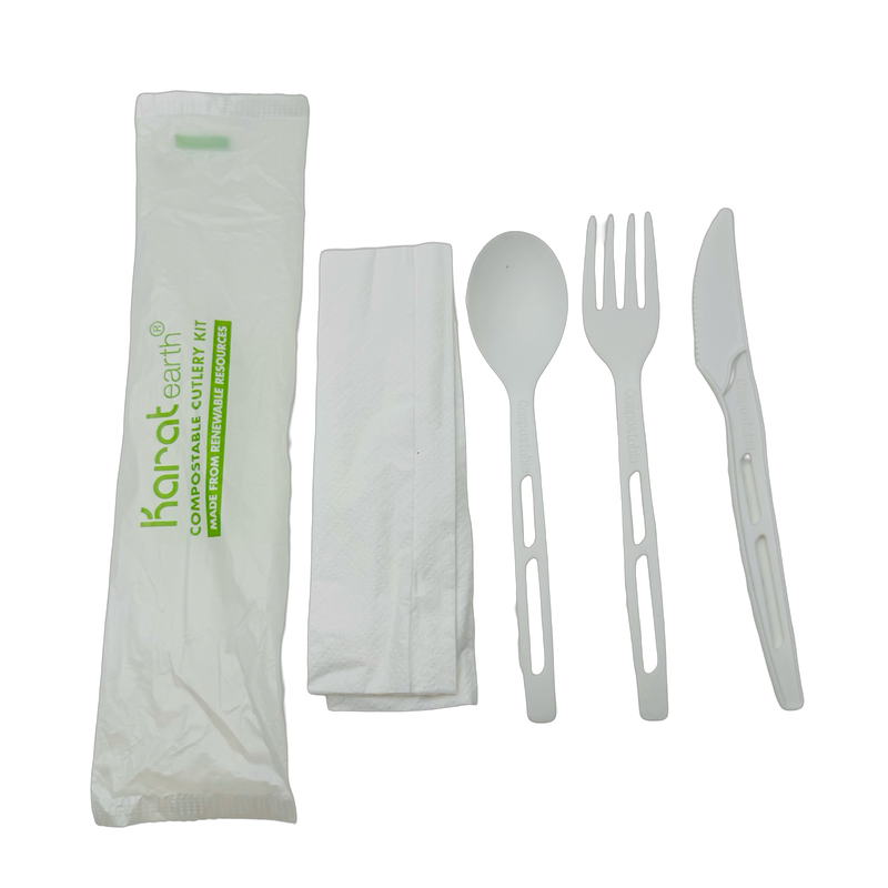 CPLA Compostable Cutlery Kit Wrapped
