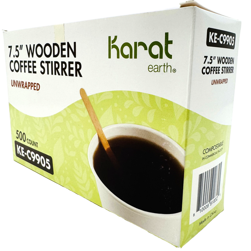 7.5" Wooden Coffee Stirrer Unwrapped
